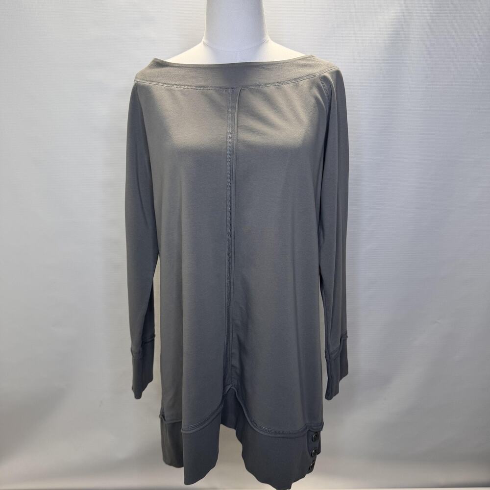 Soft Surroundings Tunic Sweatshirt Womens Large Gray Boat Neck Button Hem